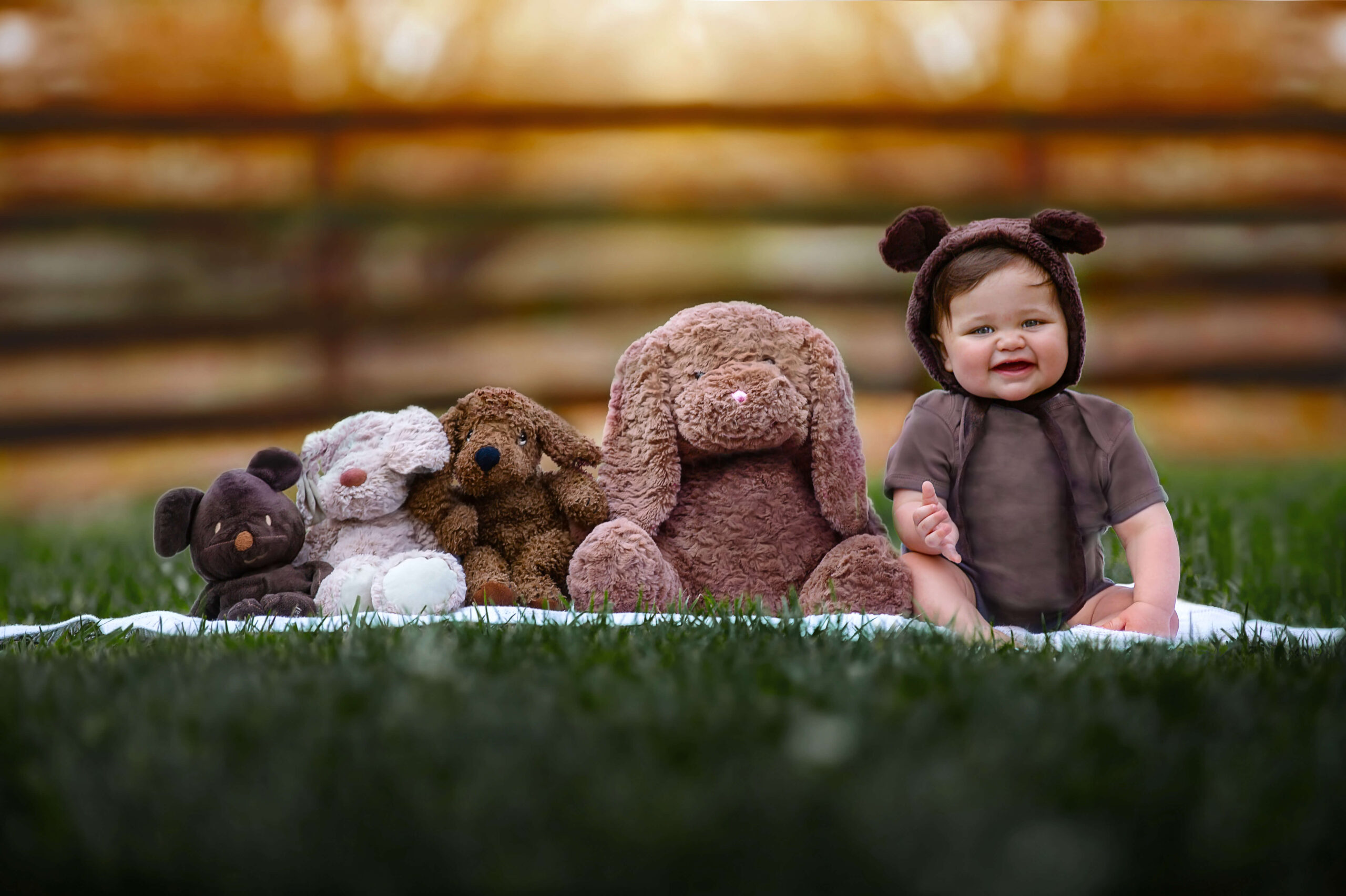 Adorable baby and stuffed animals in Houston Daycare