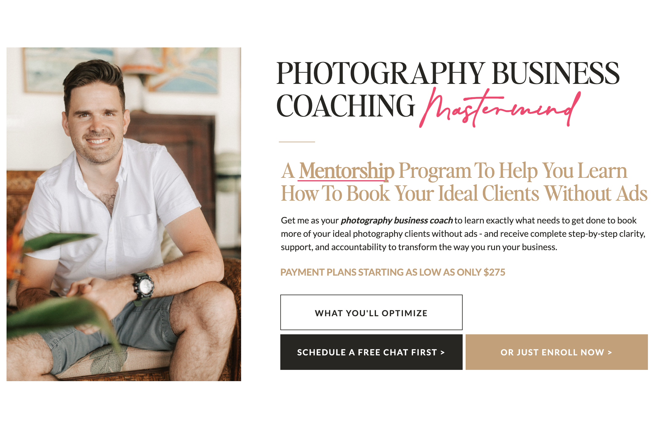 Photography business coach Kyle Goldie and his mastermind program.